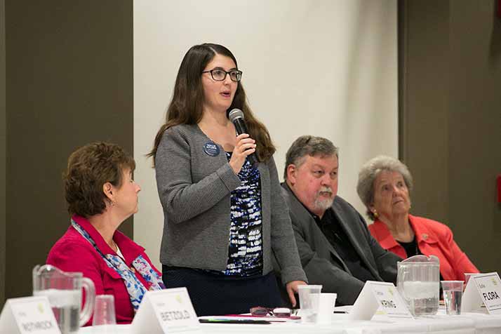 Ward IV candidates Sollie Flora (standing) Bill Nichols and incumbent Suzie Gibbs (far right) were among the participants in Tuesday's forum.