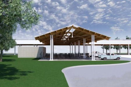 A rendering of the concept moving the farmers market to Santa Fe Commons.