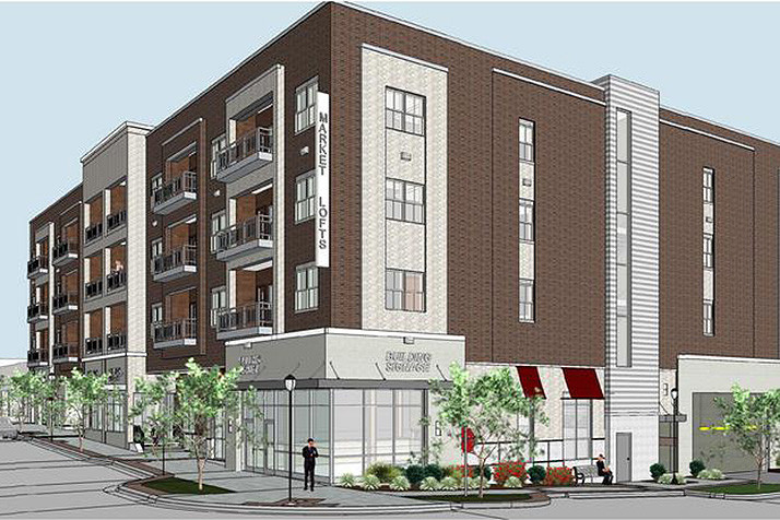 A rendering of the Market Lofts, which had been initially scheduled to open this year.