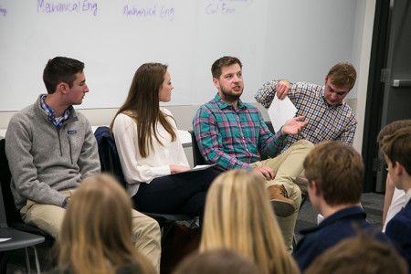 Shawnee Mission graduates who have enrolled in college engineering programs talked with students during a panel discussion.