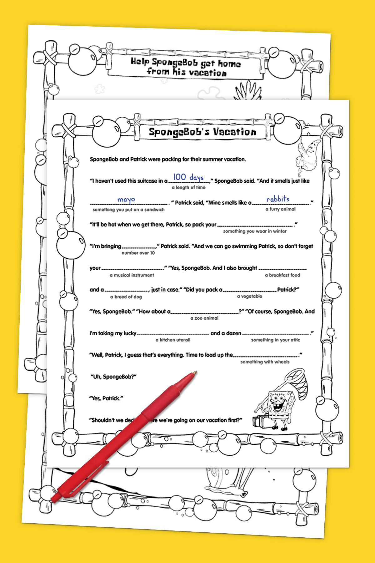 SpongeBob Summer Vacation Activity Pack