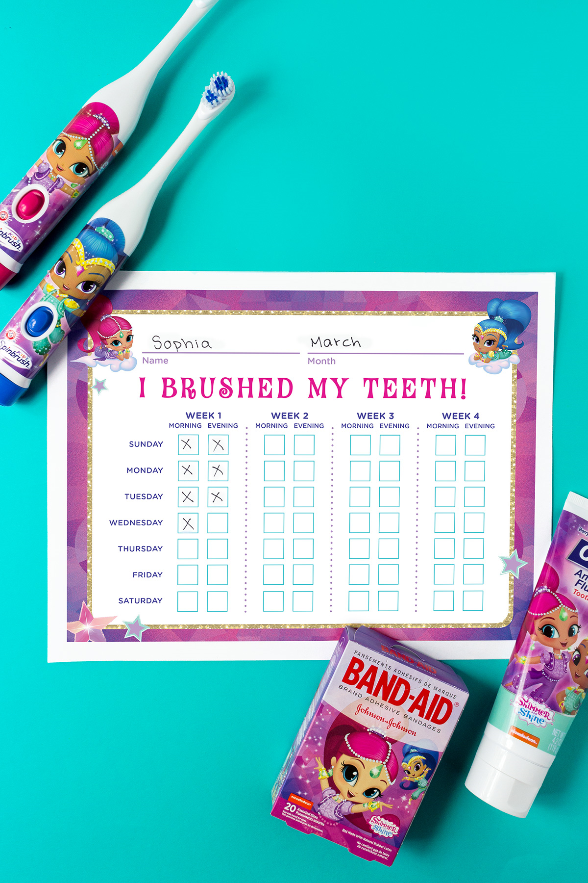 Shimmer and Shine Teeth Brushing Chart