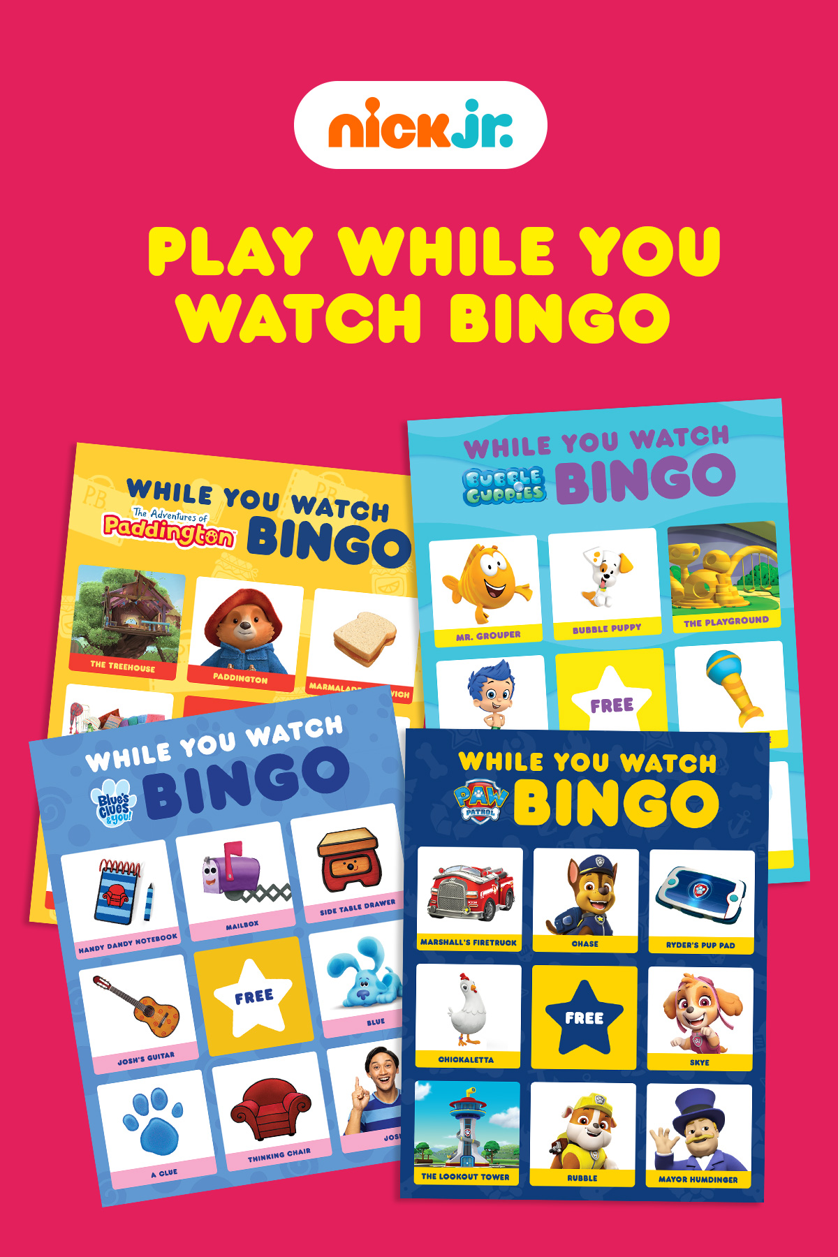 Nick Jr While You Watch Bingo