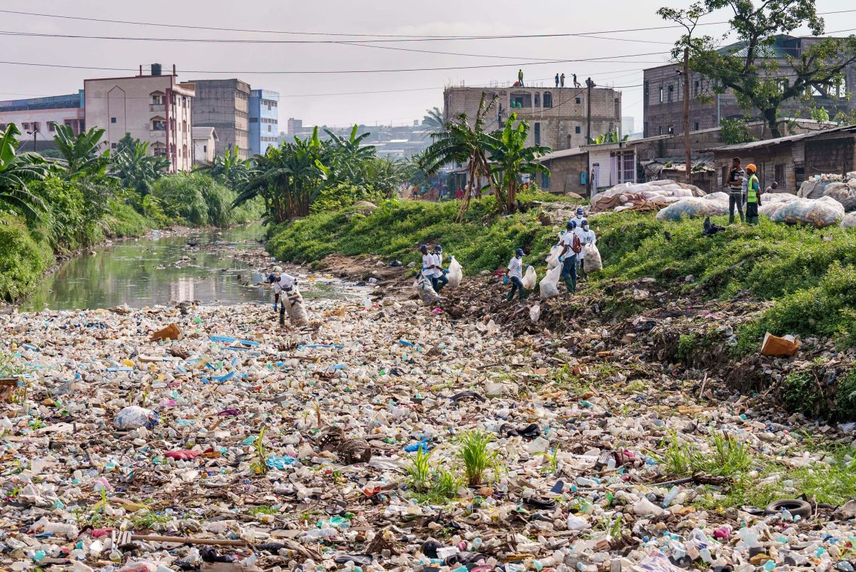 River full of plastic bottles