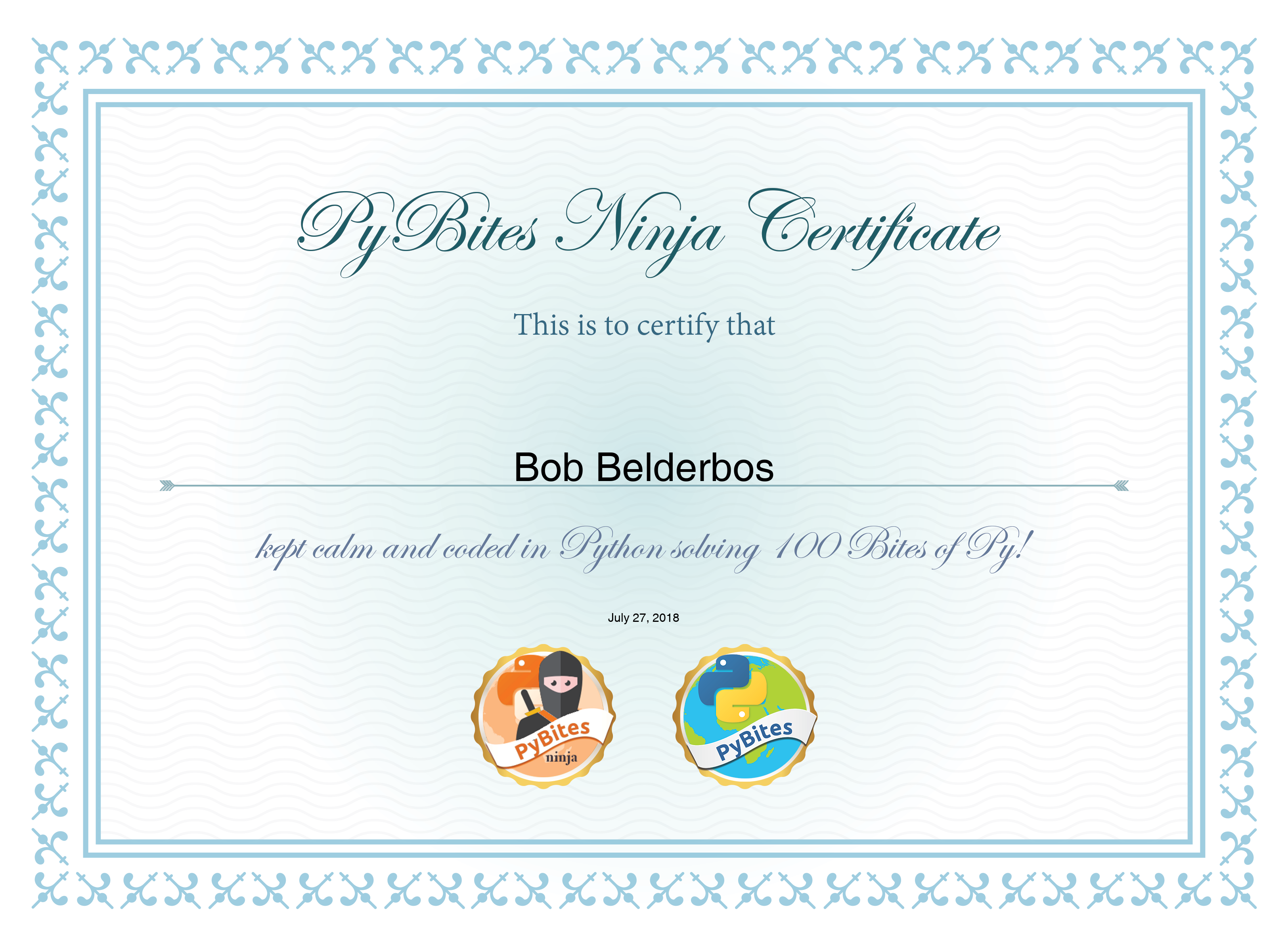 PyBites Ninja Certificate Certificate