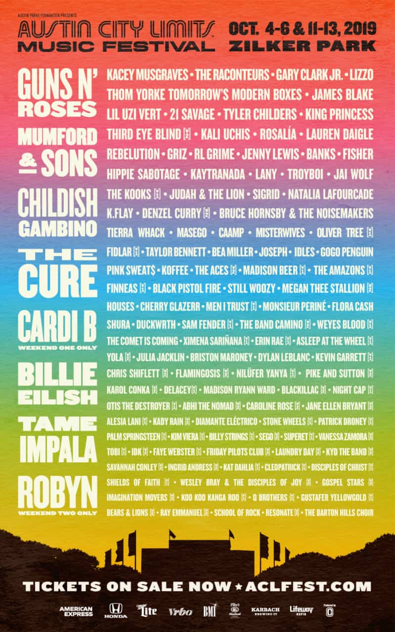 Organizers have announced that Guns N' Roses, Mumford & Sons and The Cure lead the lineup for 18th annual Austin City Limits Music Festival this fall.