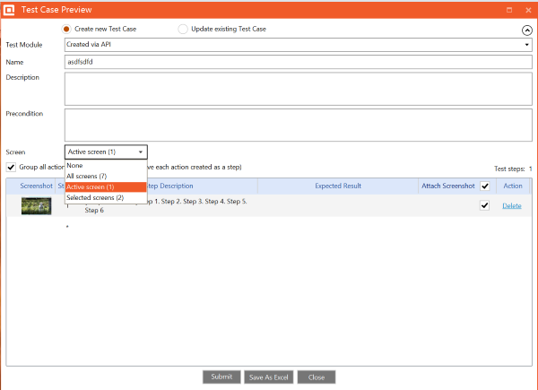Test Case Preview screen