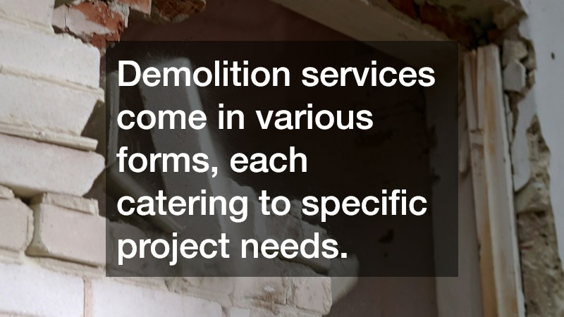 Demolition services come in various forms, each catering to specific project needs.