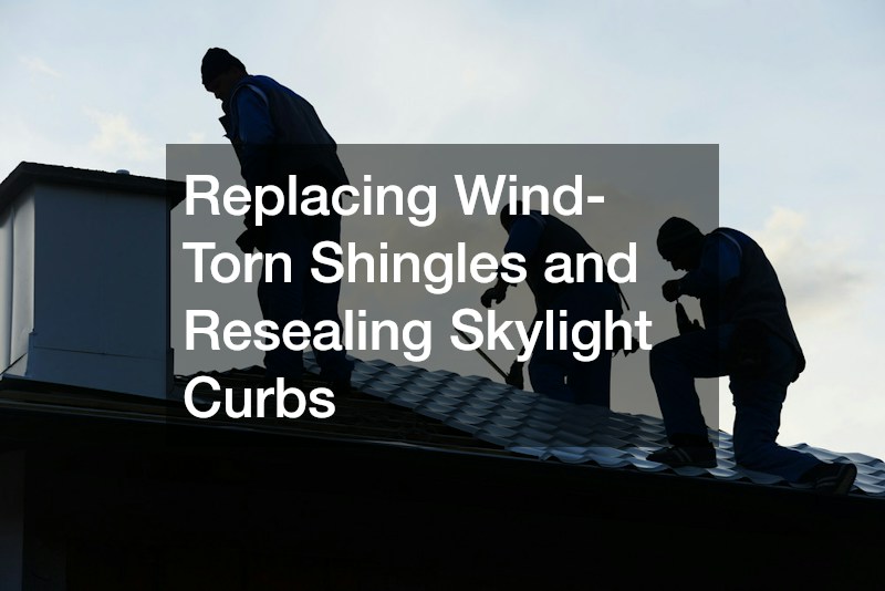 Replacing Wind-Torn Shingles and Resealing Skylight Curbs