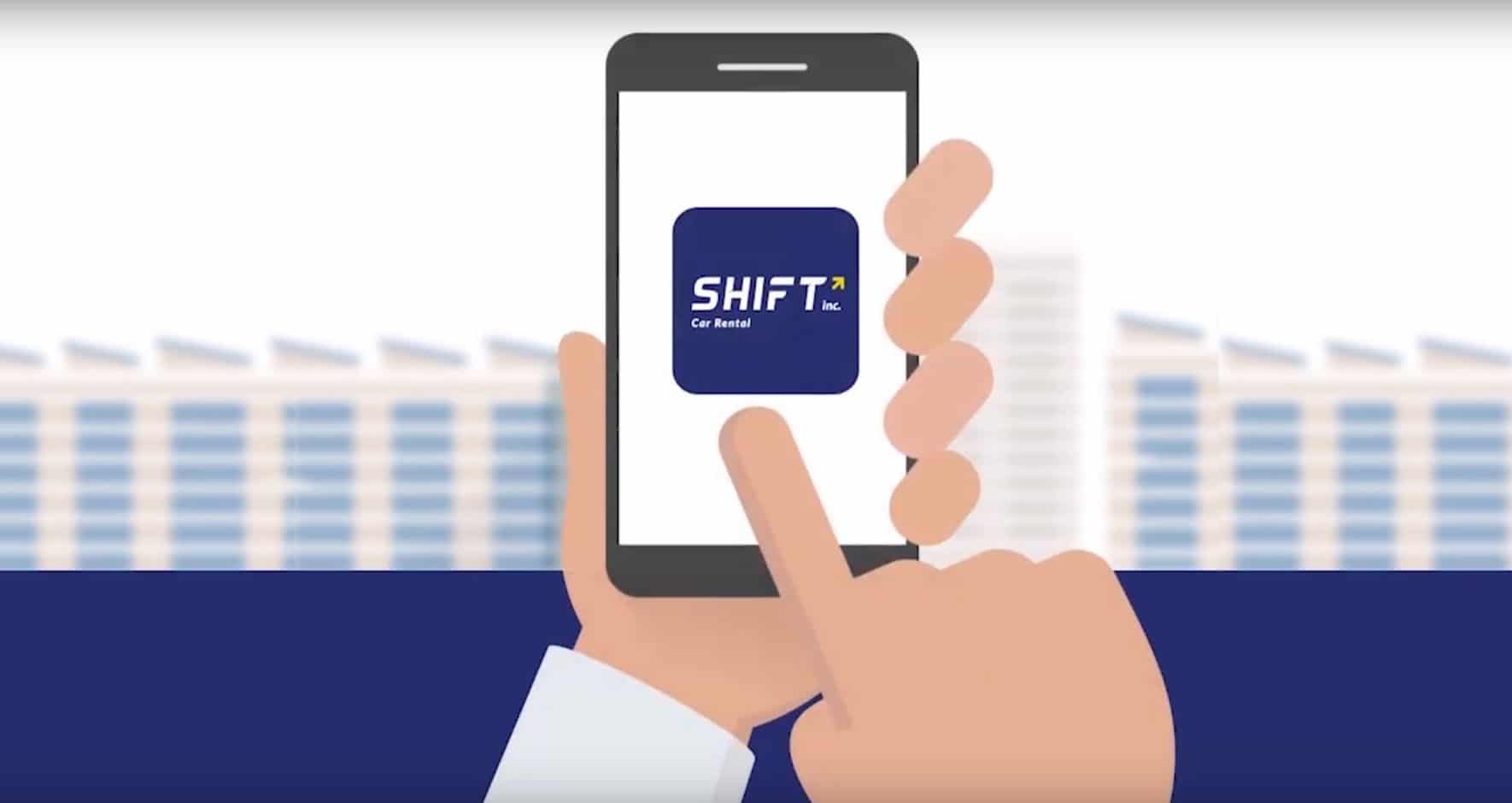 A graphic of someone using the Shift app