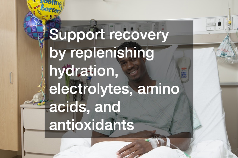 Support recovery by replenishing hydration, electrolytes, amino acids, and antioxidants