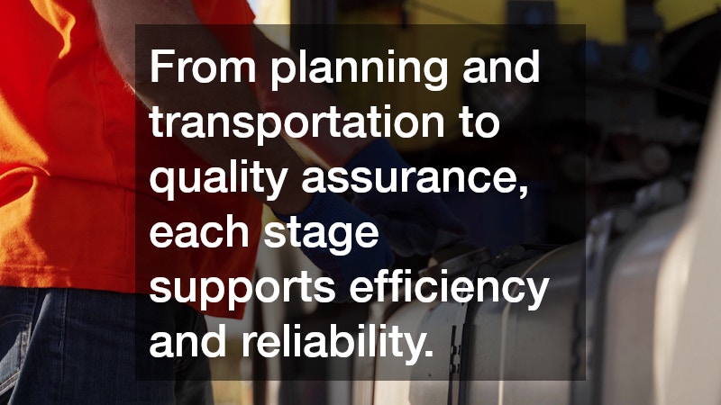 From planning and transportation to quality assurance, each stage supports efficiency and reliability.