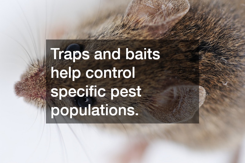 Traps and baits help control specific pest populations.