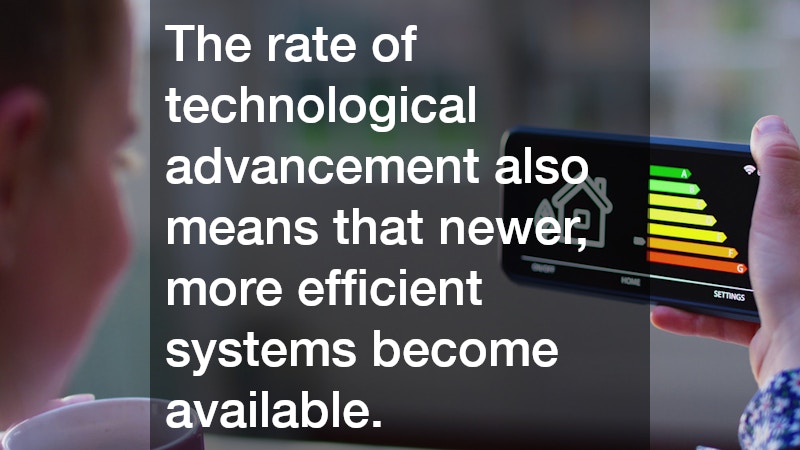 The rate of technological advancement also means that newer, more efficient systems become available.