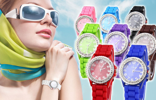 Silikon Glamy Uhr mit Strass in trendigen Farben