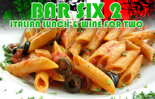 A pasta lunch and wine for two at Bar Six 2 for just �5