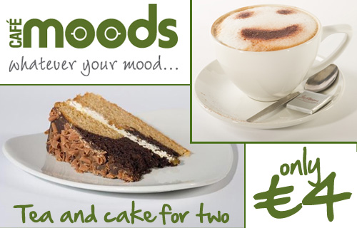 Do you like Tea? How about cake? Then this is perfect for you a drink and homemade cake for two at Caf� Moods for �4