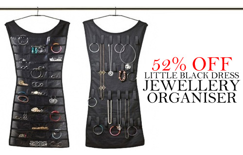 Keep your precious jewellery pieces safe and organized with a Hanging Jewellery Organiser shaped like a Little Black Dress � Only �14.90