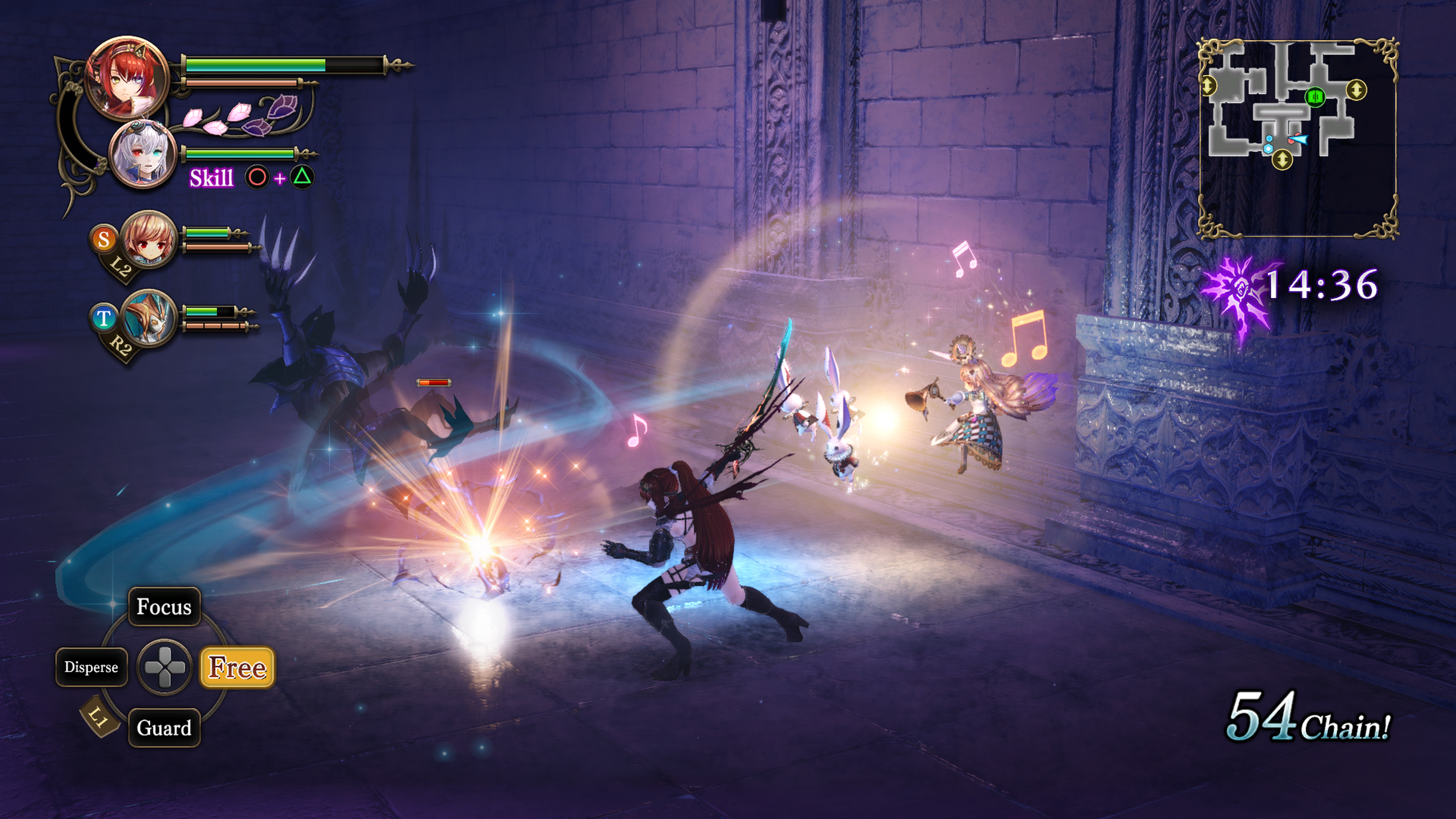 Nights of Azure 2: Bride of the New Moon - battle screen