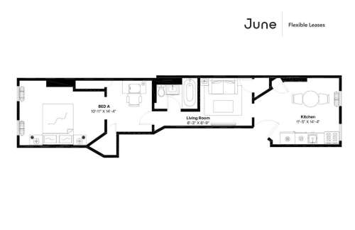  1 bedroom  in Upper West Side on a flexible lease 1 3