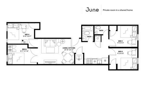 Private bedroom in 4 bed/1.5 bath Home 7 0