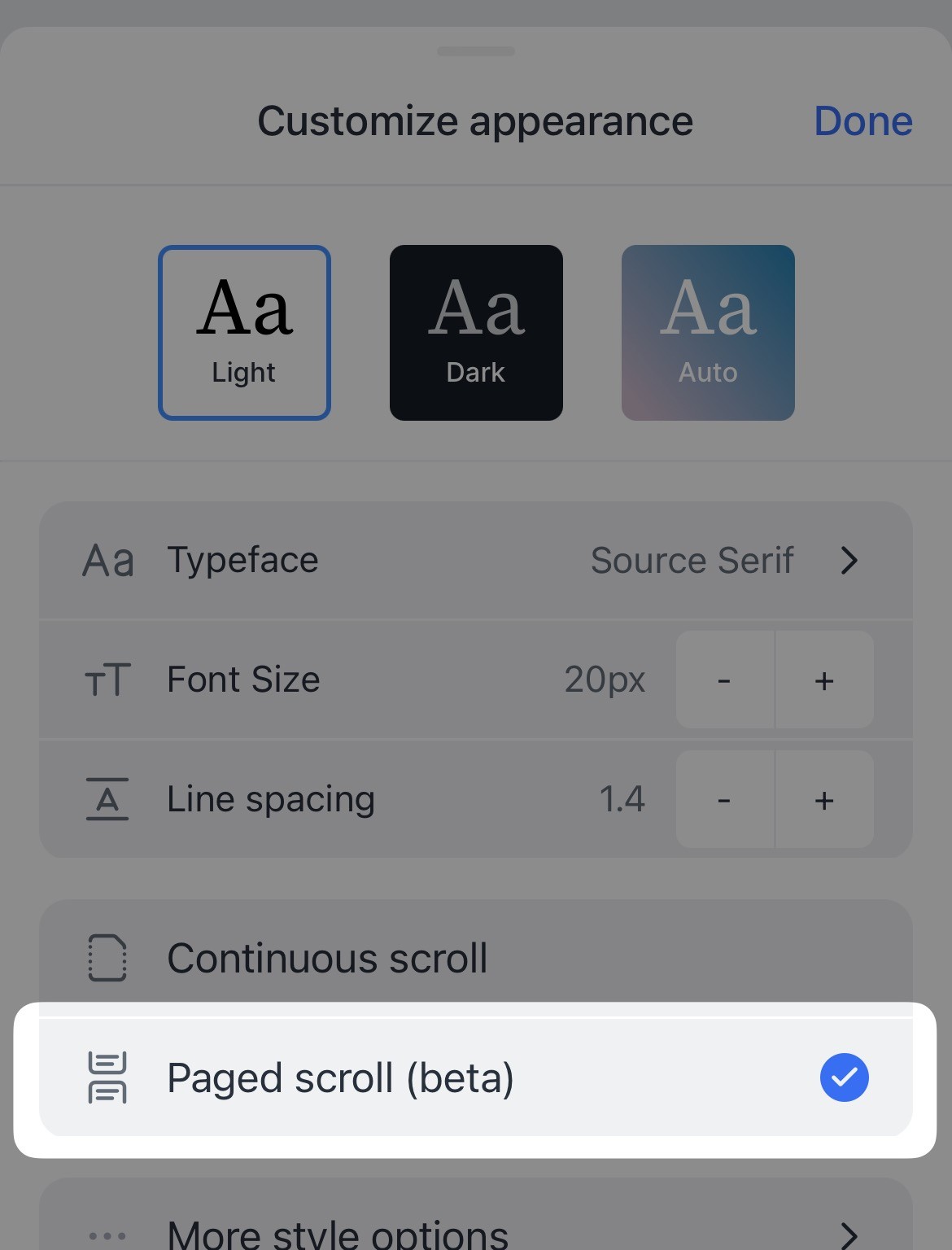 Paged scroll setting in Reader