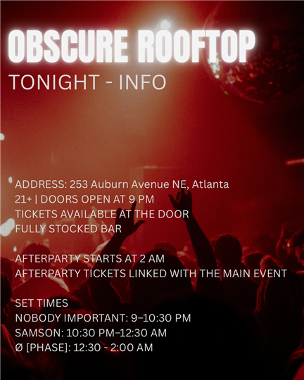 OBSCURE AFTERPARTY - FRIDAY NIGHT 