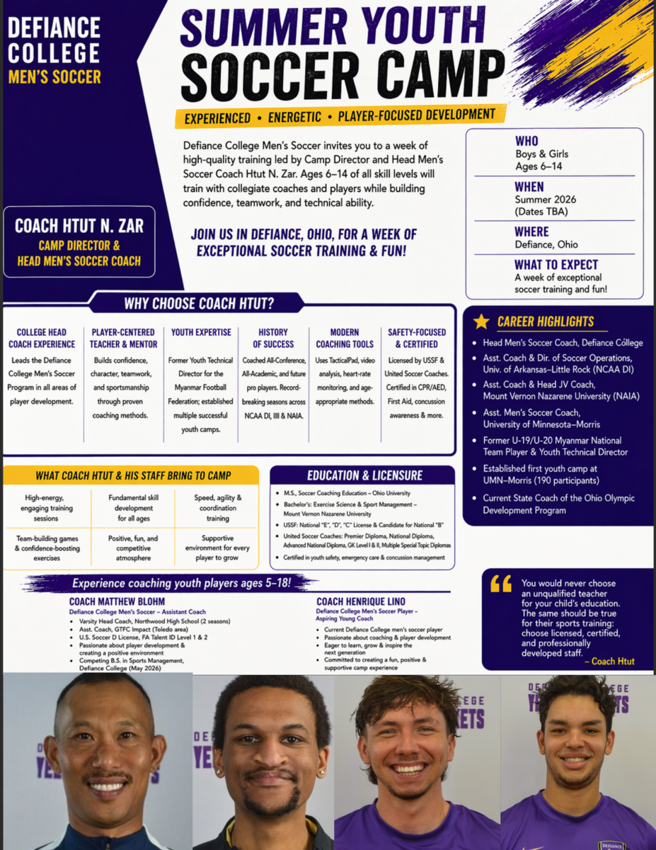 Defiance College Men’s Soccer Boys and Girls Summer Camp