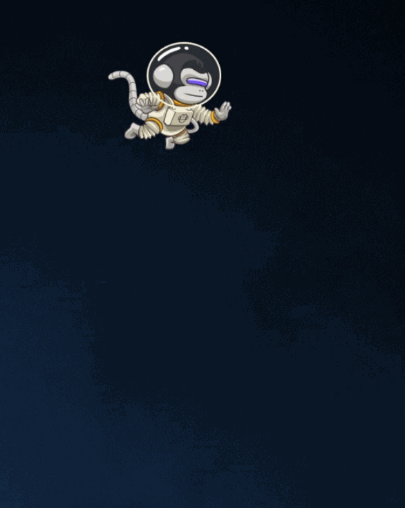 Animated Robocorp astronaut monkey mascot floating against a starry dark blue background