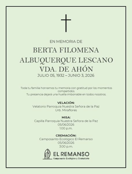 ALBUQUERQUE LESCANO VDA DE AHON, BERTA FILOMENA