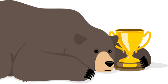 Bear hugging a trophy
