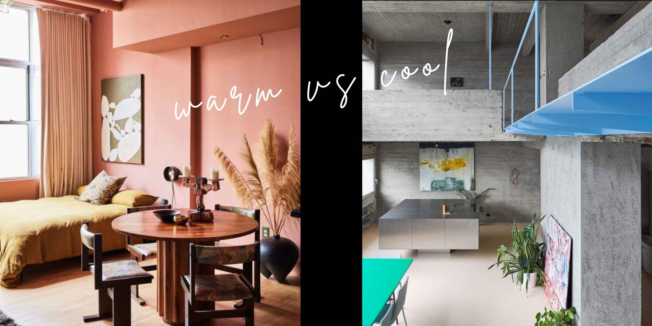 warm vs cool colours in bedroom and kitchen interiors. warm vs cool colours in bedroom and kitchen interiors.