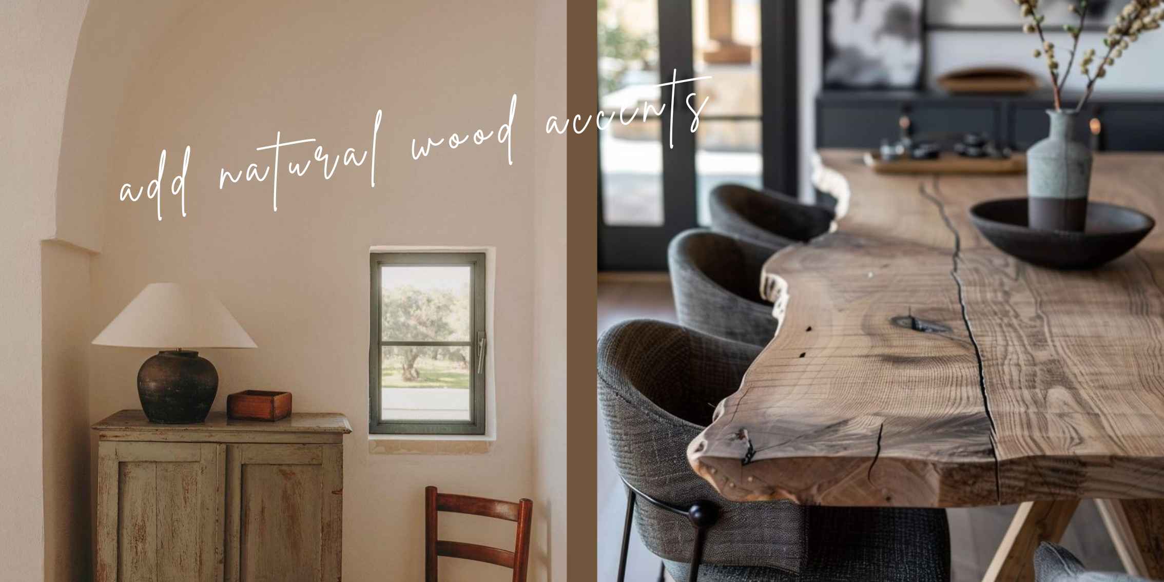 image of modern farmhouse dining room and rustic table