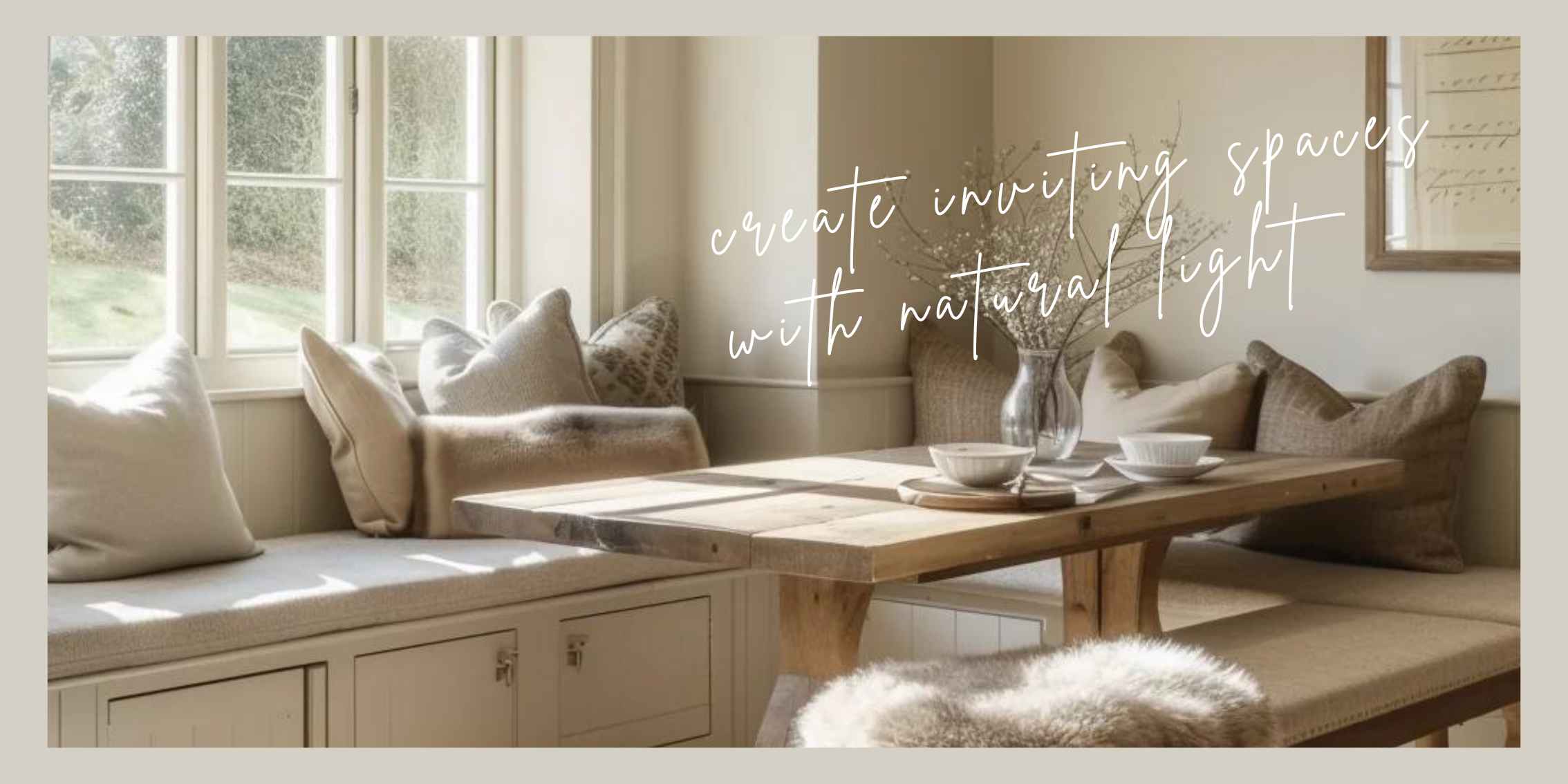 image of modern farmhouse dining room and rustic table