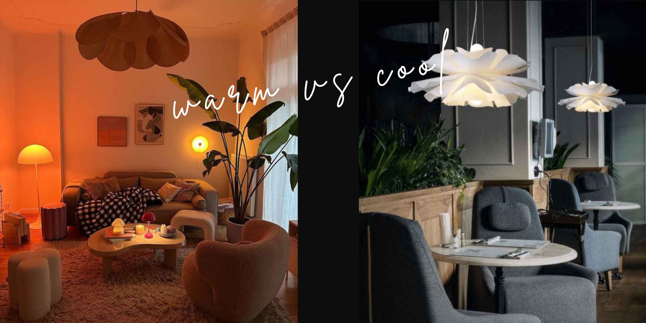 image showing warm vs cool lighting in interior design. image showing warm vs cool lighting in interior design.