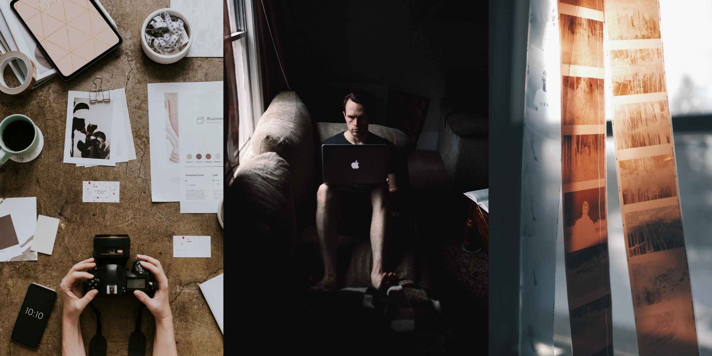 Man editing stock photography on a laptop