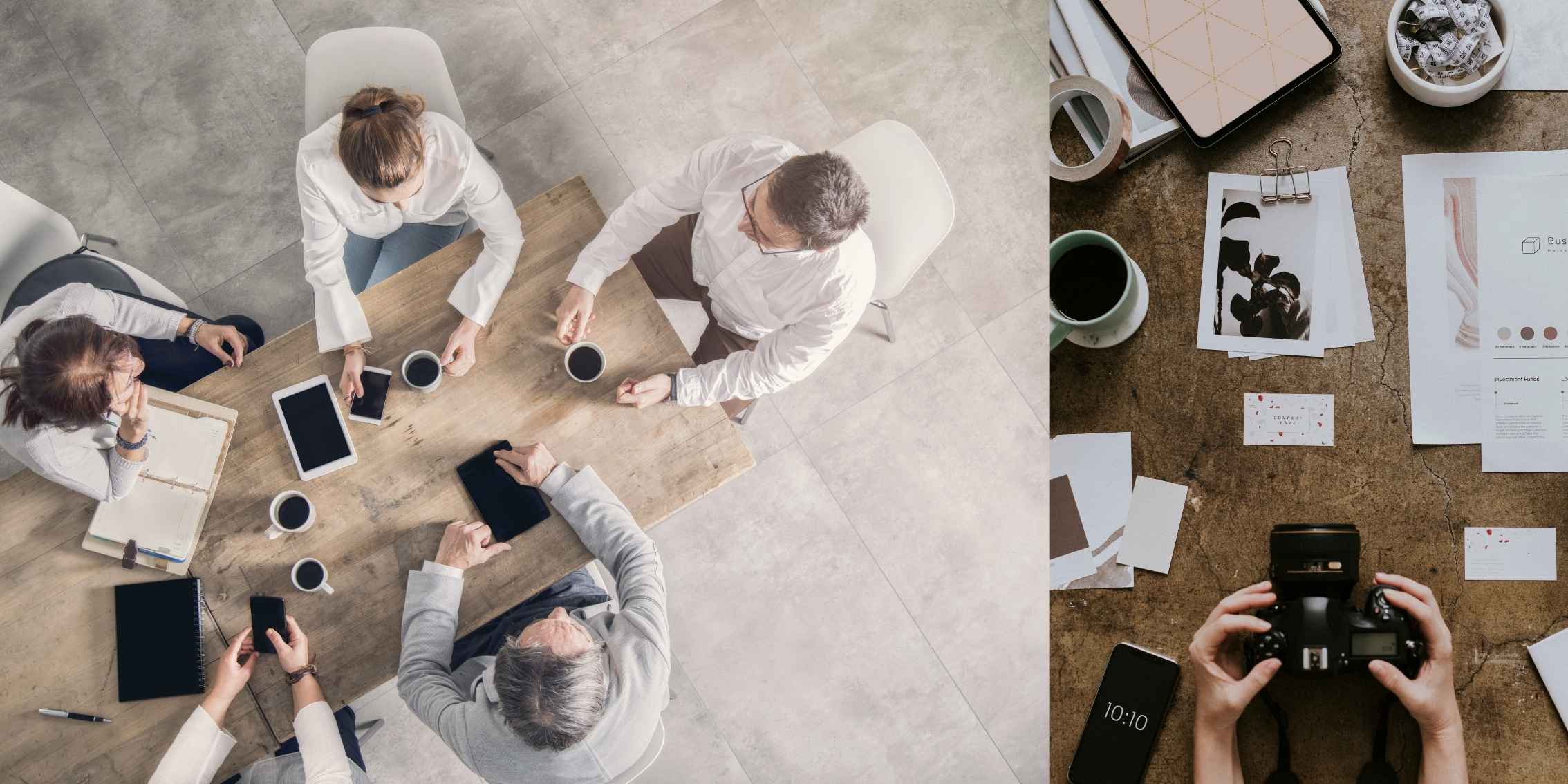 Photography team in a meeting at a table Photography team in a meeting at a table