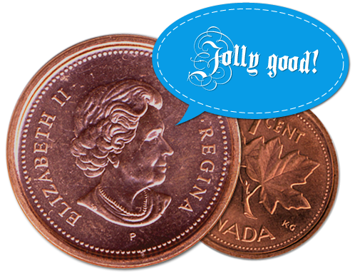 Queen Elizabeth on one cent coin - Jolly Good!