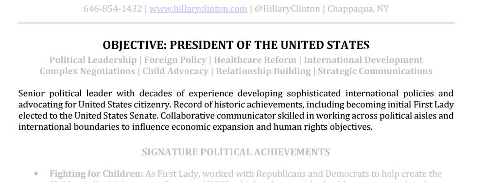 applying for presidency topresume