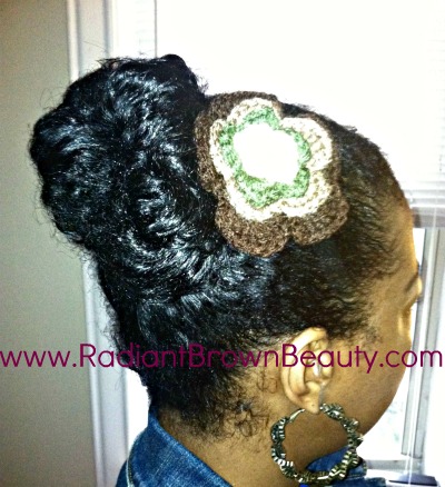 banana clipped bun with crocheted pin