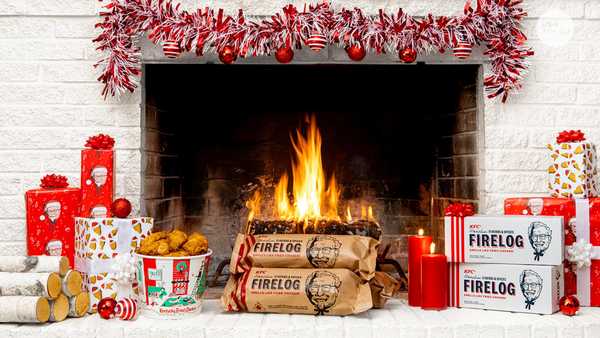 KFC's fried chicken scented firelog available at Walmart.com, while supplies last