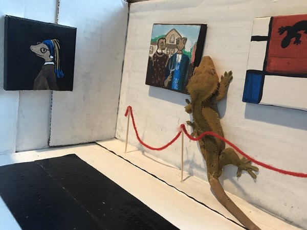 Art Appreciating Gecko Visits Museum With Gecko Art