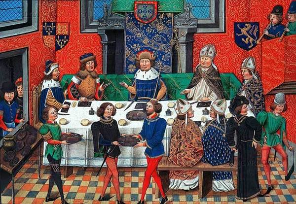 King Richard II and his guests waiting to tuck into a lasagne...