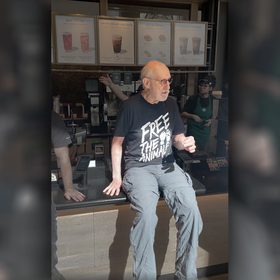 The Star of Babe (James Cromwell, Not The Pig) Just Glued Himself To A Starbucks Counter