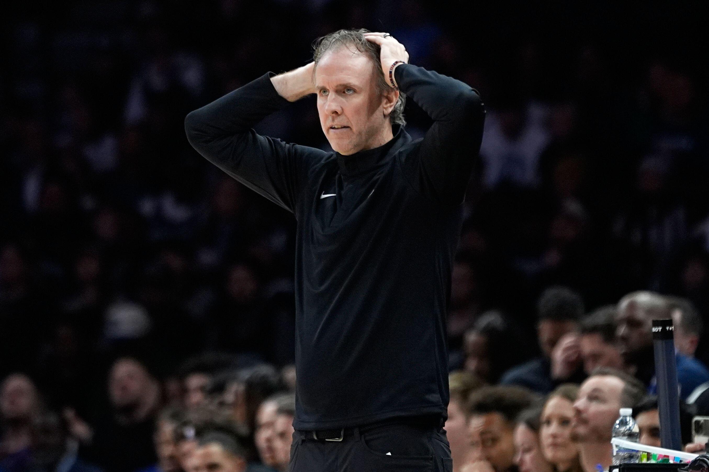 Washington Wizards head coach Brian Keefe watches play against the Minnesota Timberwolves. Washington Wizards head coach Brian Keefe watches play against the Minnesota Timberwolves.