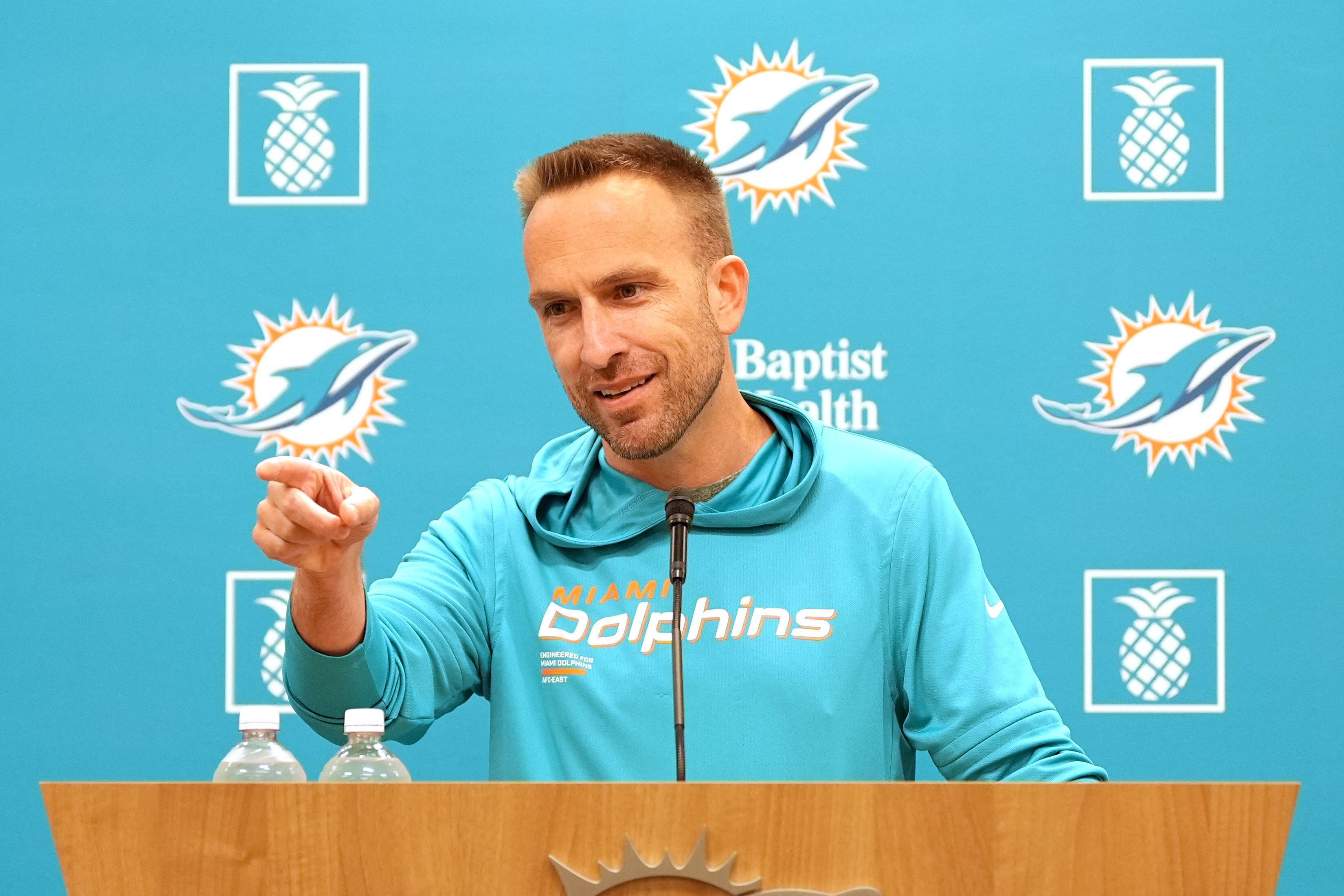 Miami Dolphins head coach Jeff Hafley speaking to reporters ahead of a team workout in Miami Gardens, Florida Miami Dolphins head coach Jeff Hafley speaking to reporters ahead of a team workout in Miami Gardens, Florida