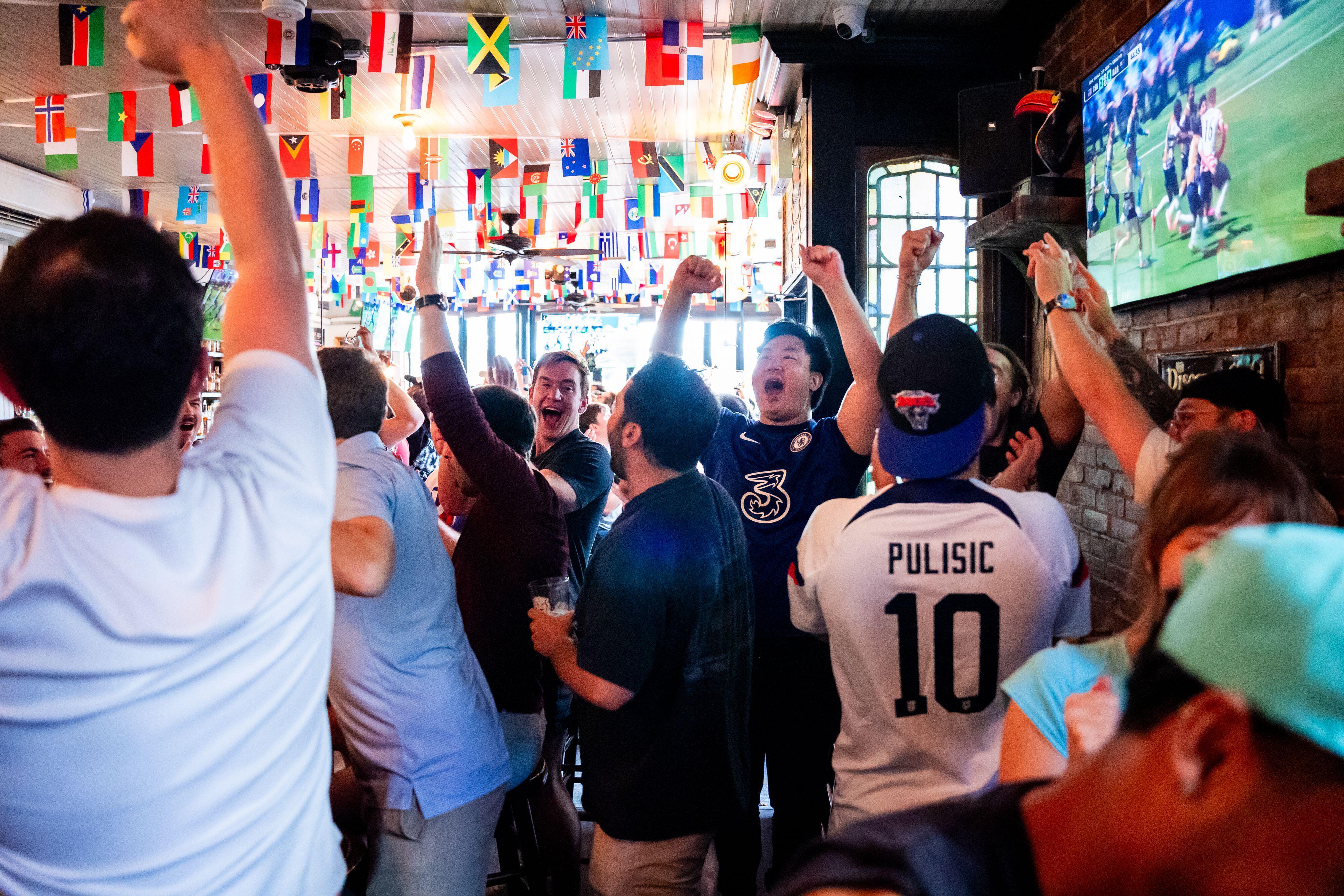 Fans celebrate a U.S. goal at Kent Ale House in New York