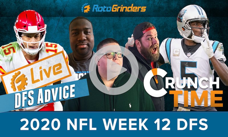GrindersLive - 2020 Week 12 NFL DFS Picks: RotoGrinders