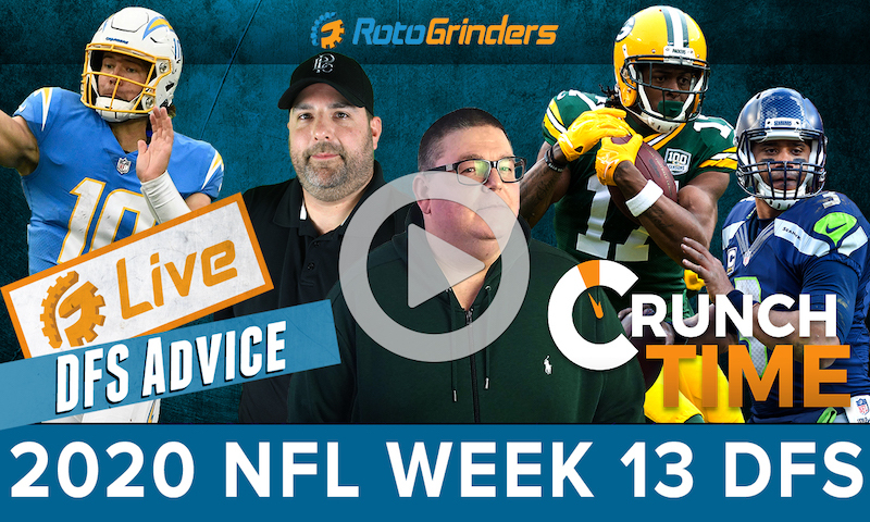 GrindersLive - 2020 Week 13 NFL DFS Picks: RotoGrinders