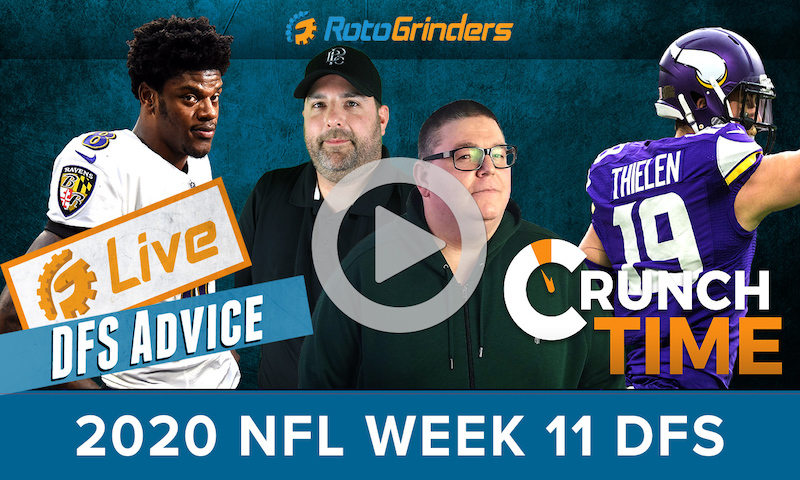 GrindersLive - 2020 Week 11 NFL DFS Picks: RotoGrinders